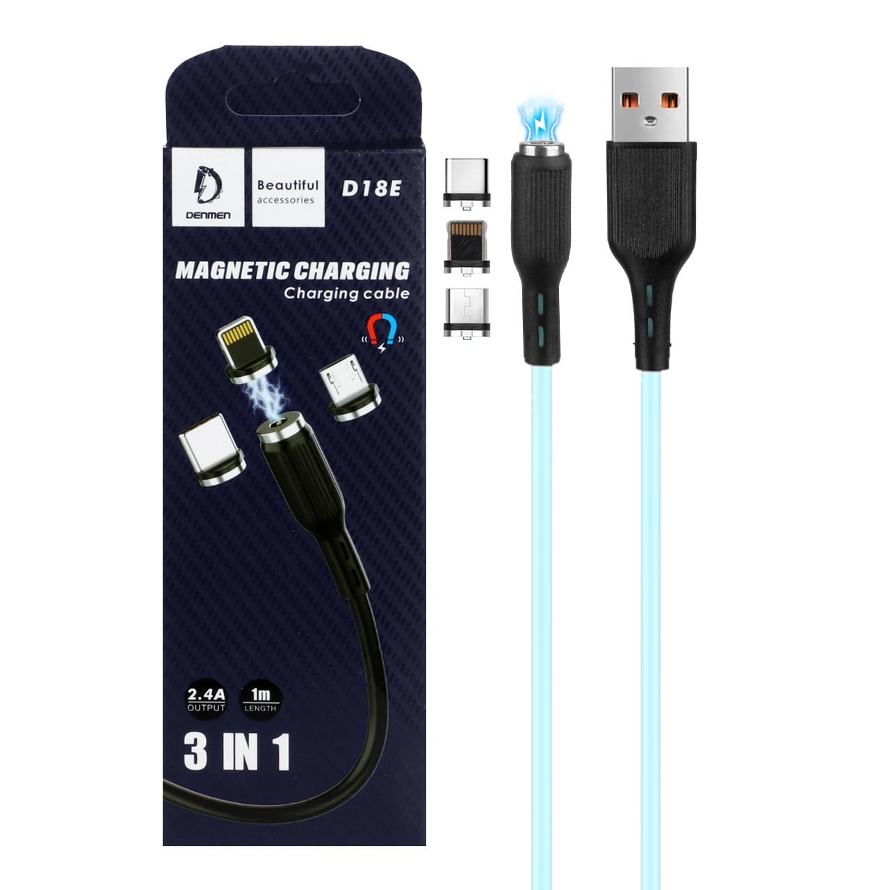 کابل تبدیل USB به MicroUSB/USB-C/لایتنینگ دنمن مدل D18E طول 1 متر